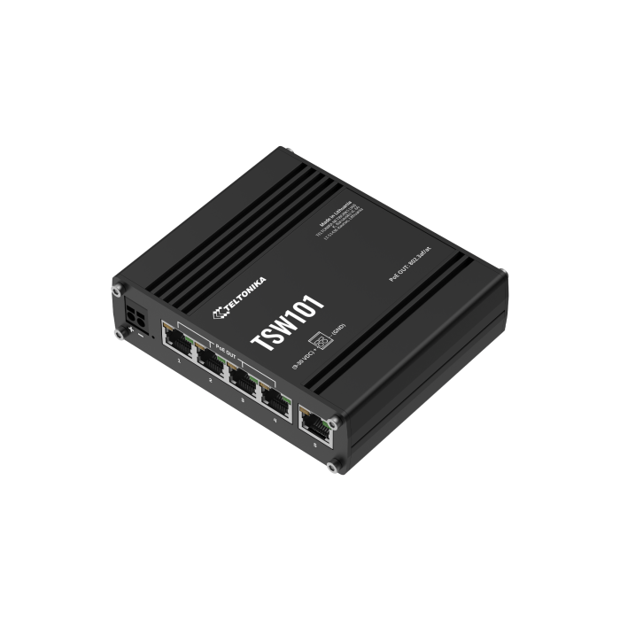   Teltonika TSW101 — Automotive PoE+ Ethernet Switch 5x Gigabit for Vehicles and Fleets