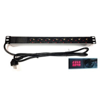 19" Блок электр. розеток на 7x220V, алюминиевый корпус, 1U, вилка EURO, 1,8m, с автоматом